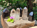 Polished Smokey Window Quartz Crystals x 6 From Madagascar