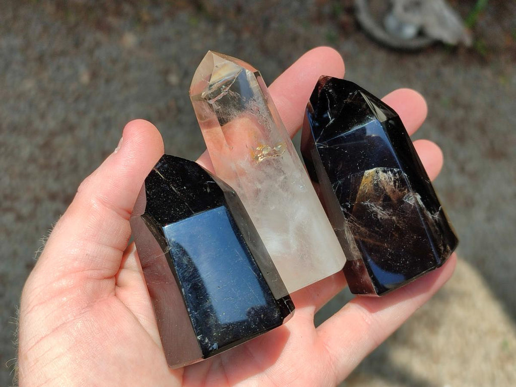 Polished Smokey Window Quartz Crystals x 6 From Madagascar