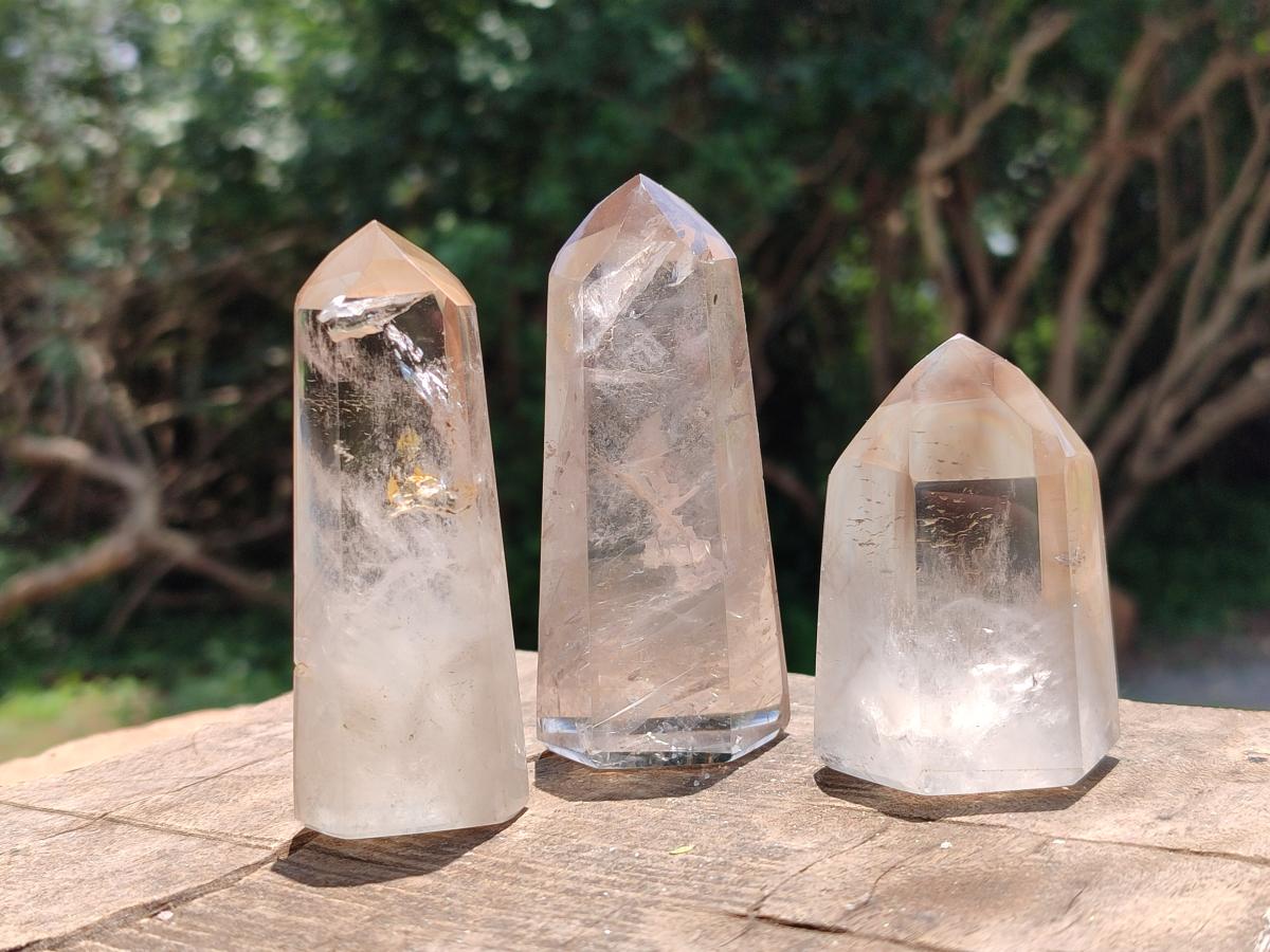 Polished Smokey Window Quartz Crystals x 6 From Madagascar