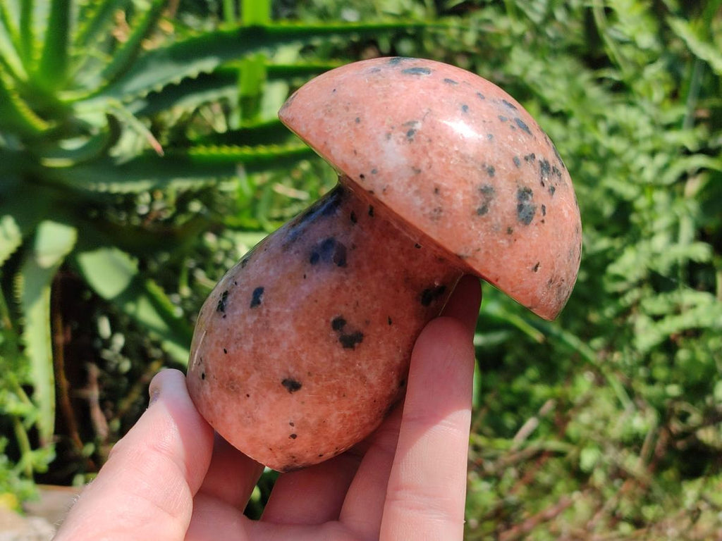 Polished Orange Calcite with Biotite Mica Mushrooms x 6 From Madagascar - Toprock Gemstones and Minerals 