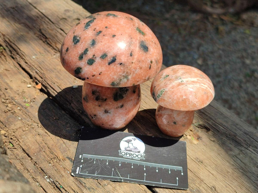 Polished Orange Calcite with Biotite Mica Mushrooms x 6 From Madagascar - Toprock Gemstones and Minerals 