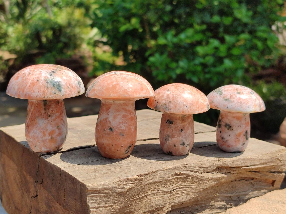 Polished Orange Calcite with Biotite Mica Mushrooms x 6 From Madagascar - Toprock Gemstones and Minerals 
