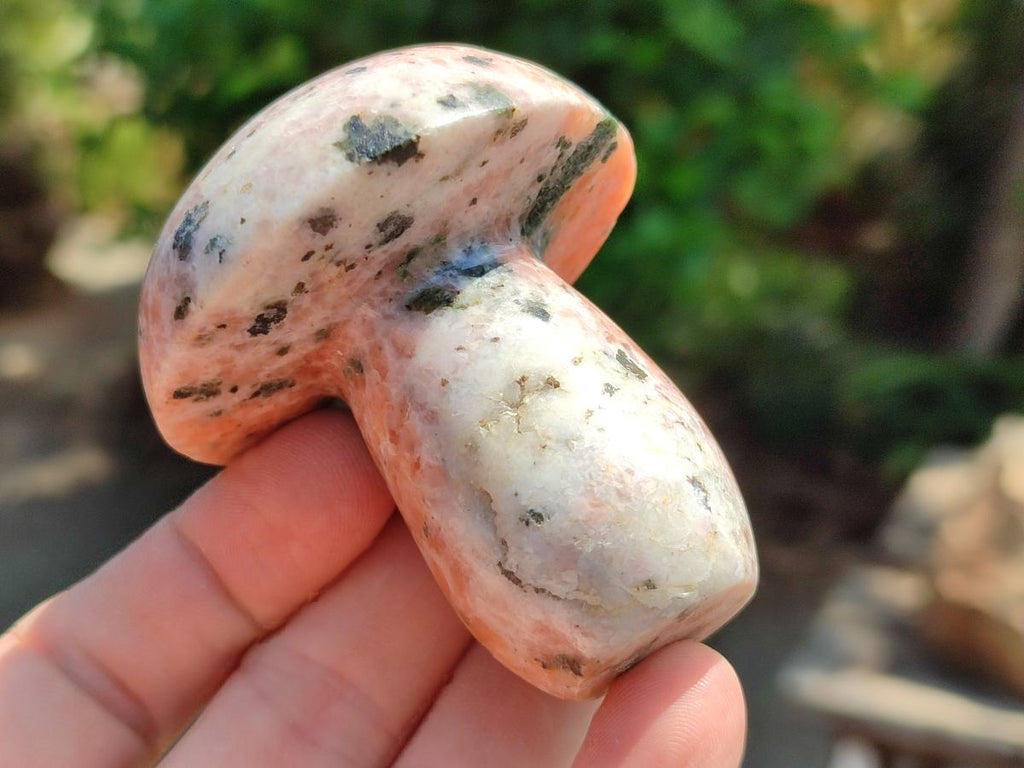Polished Orange Calcite with Biotite Mica Mushrooms x 6 From Madagascar - Toprock Gemstones and Minerals 