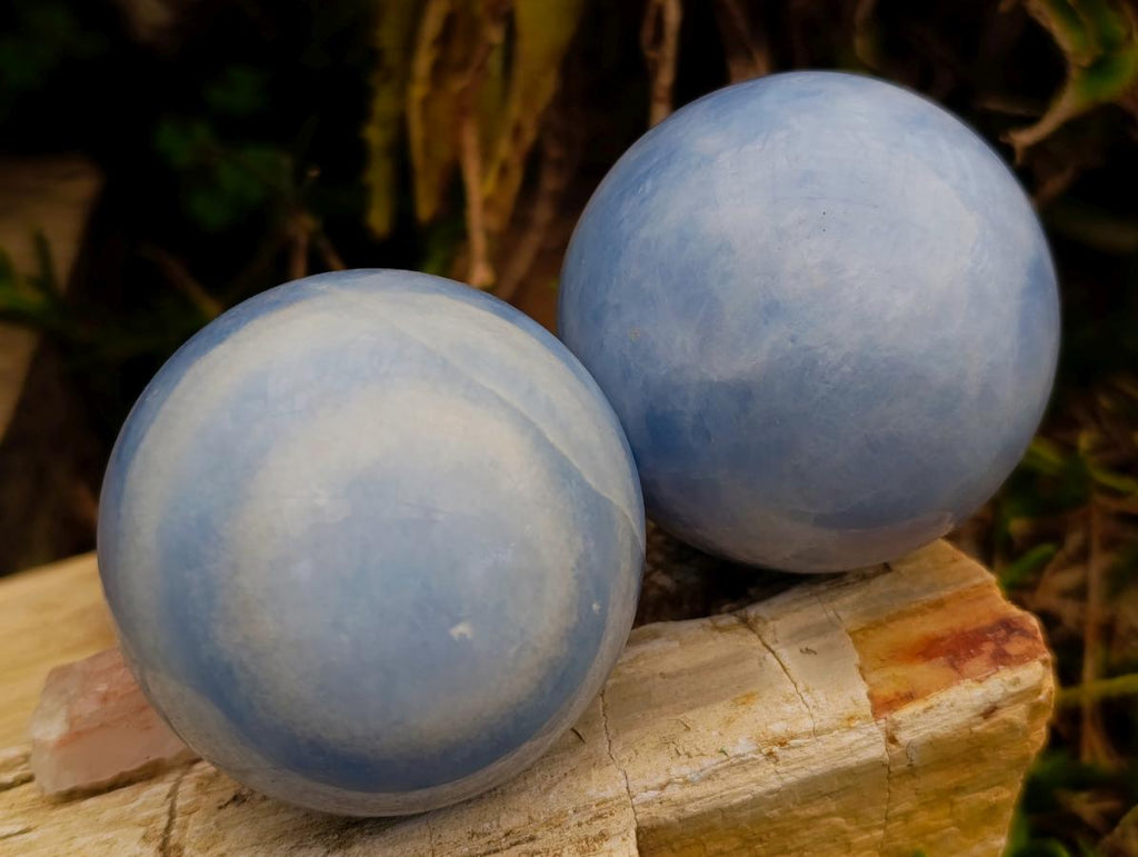 Polished Blue Calcite Spheres x 4 From Madagascar