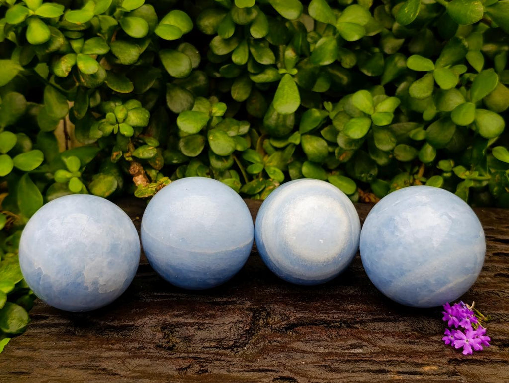 Polished Blue Calcite Spheres x 4 From Madagascar