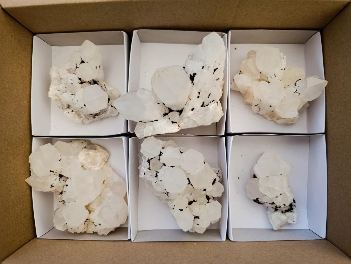 Natural Clear Cascading Quartz Crystal Clusters x 6 From Madagascar