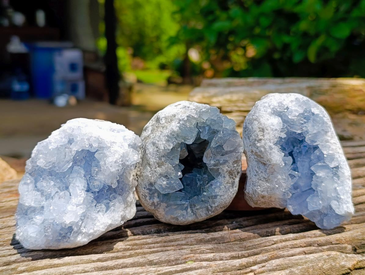 Natural Blue Celestite Specimens x 6 From Sakoany, Madagascar