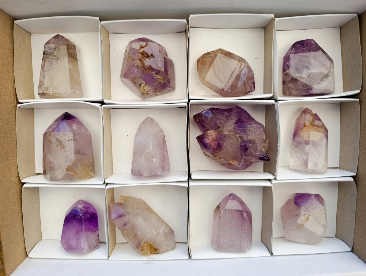 Polished Smokey Amethyst Window Crystals x 12 From Akansobe, Madagascar