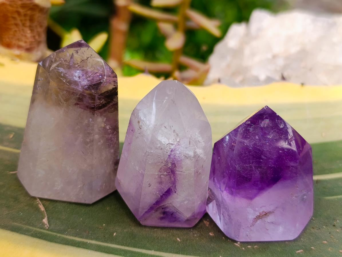 Polished Smokey Amethyst Window Crystals x 12 From Akansobe, Madagascar