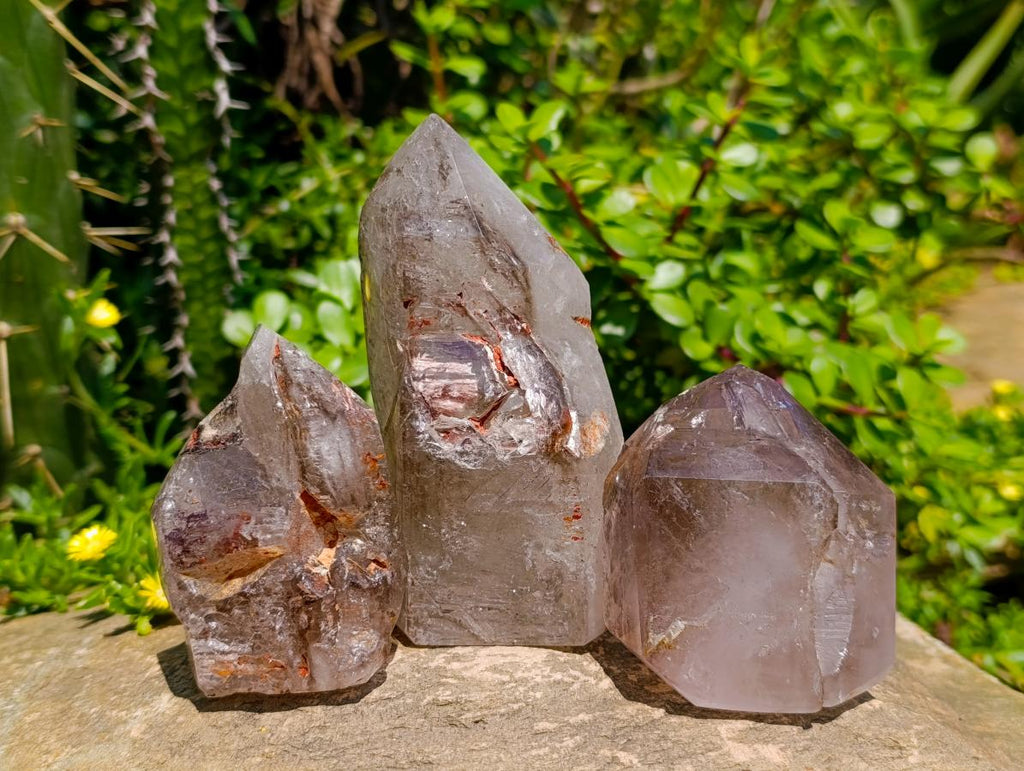 Polished Window Quartz Crystals x 3 From Akansobe Madagascar