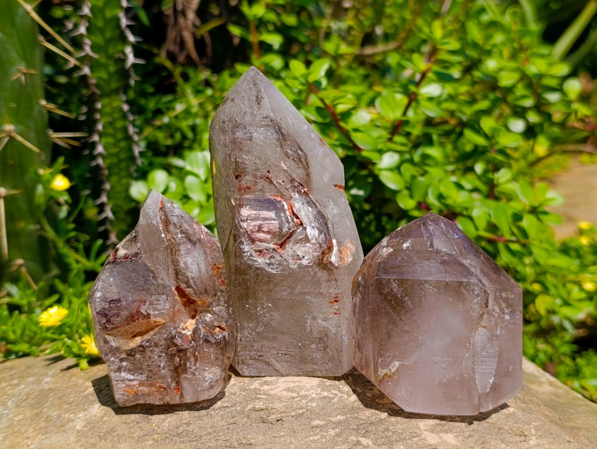 Polished Window Quartz Crystals x 3 From Akansobe Madagascar