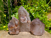 Polished Window Quartz Crystals x 3 From Akansobe Madagascar