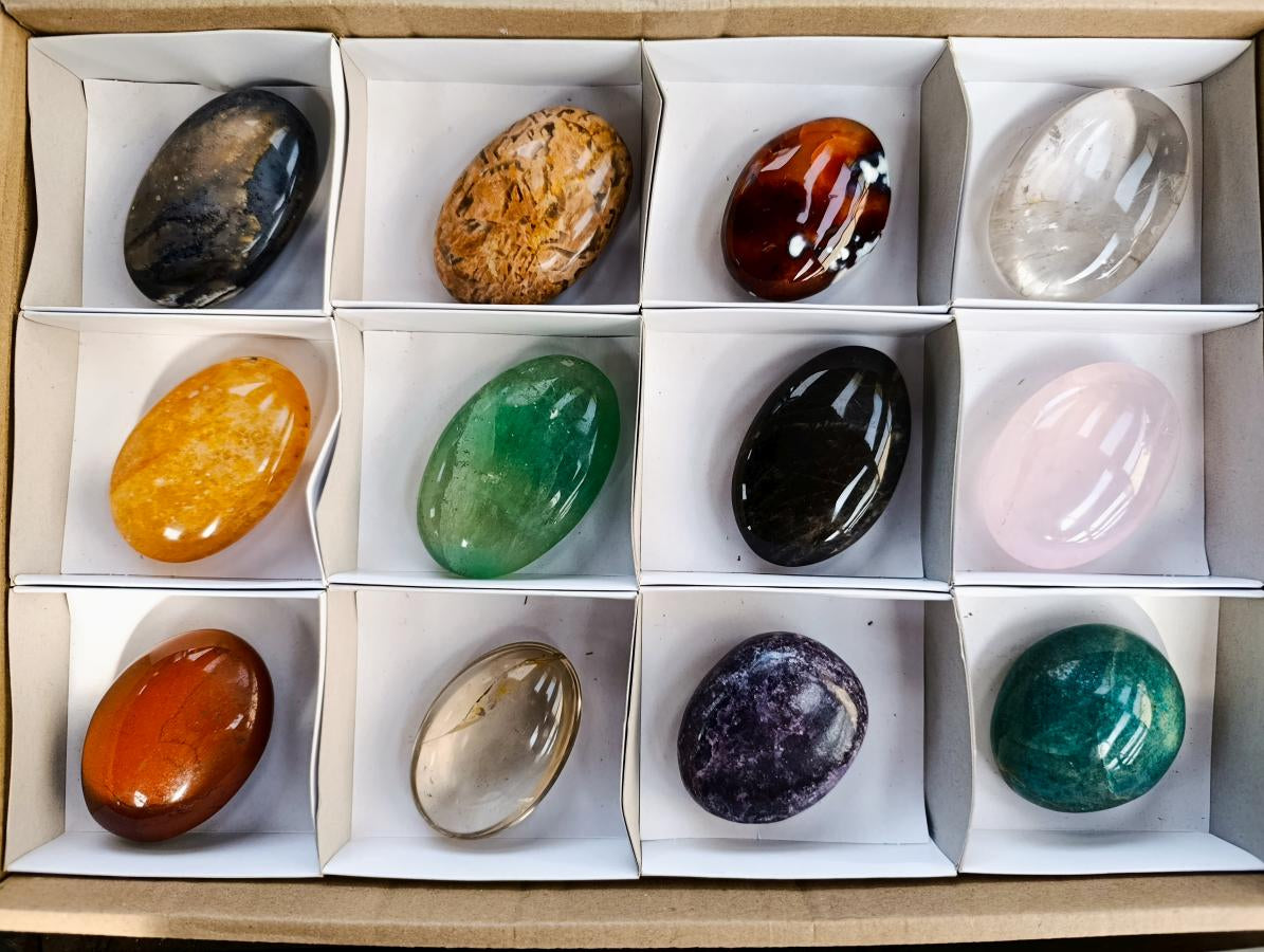Polished Mixed Selected Multi Mineral Gemstone Galets x 12 From Madagascar
