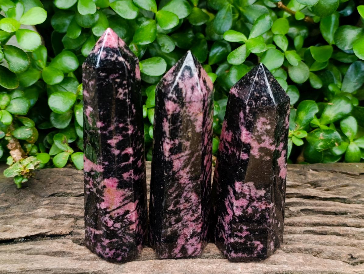 Polished Rhodonite Crystals x 3 From Ambindavato, Madagascar