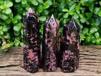 Polished Rhodonite Crystals x 3 From Ambindavato, Madagascar
