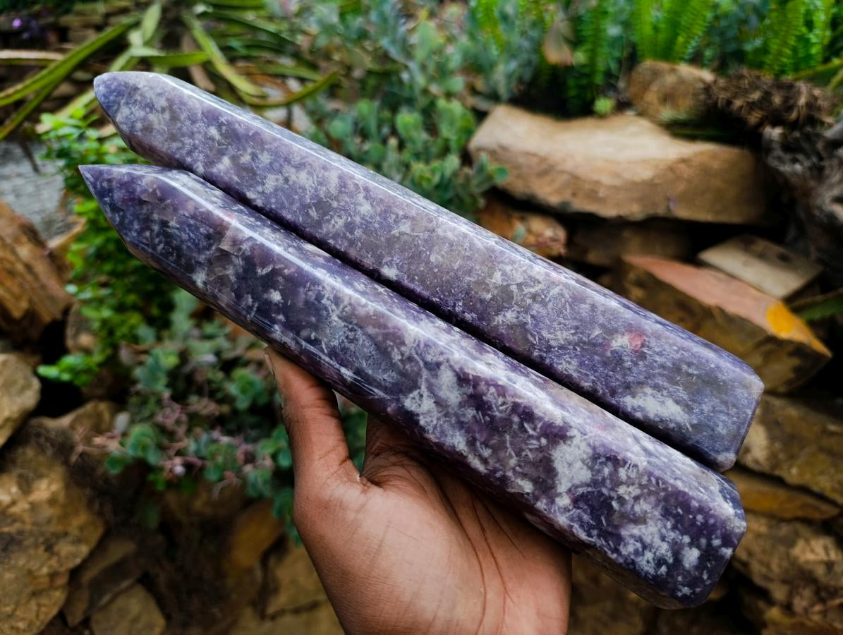 Polished Lepidolite Towers x 2 From Ambatondrazaka, Madagascar