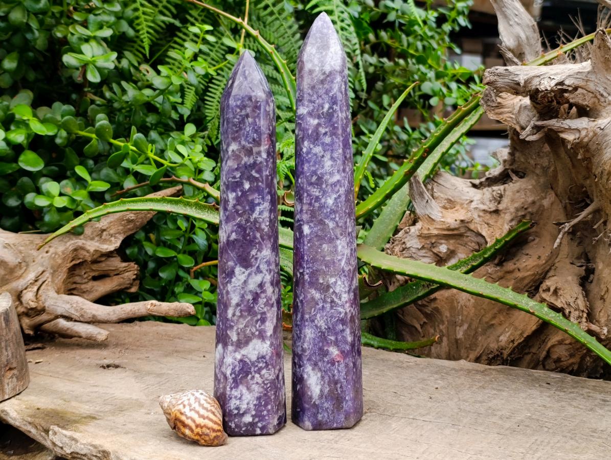 Polished Lepidolite Towers x 2 From Ambatondrazaka, Madagascar
