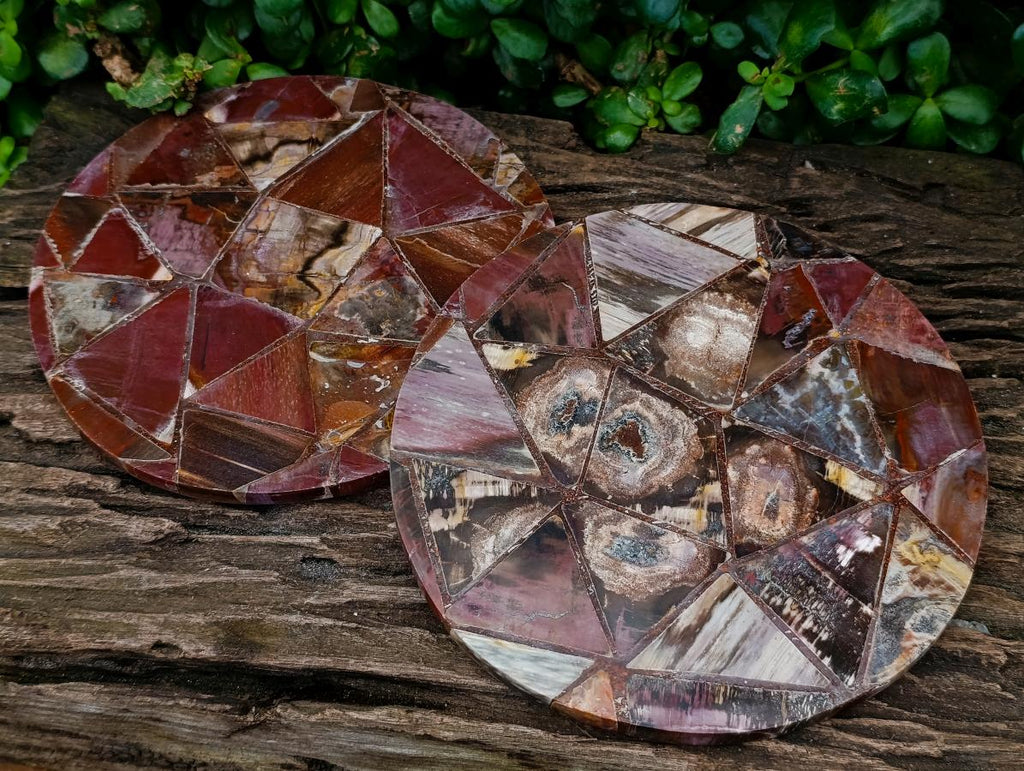 Hand Made Red Podocarpus Petrified Wood Conglomerate Plaques x 4 From Mahajanga, Madagascar - Toprock Gemstones and Minerals 