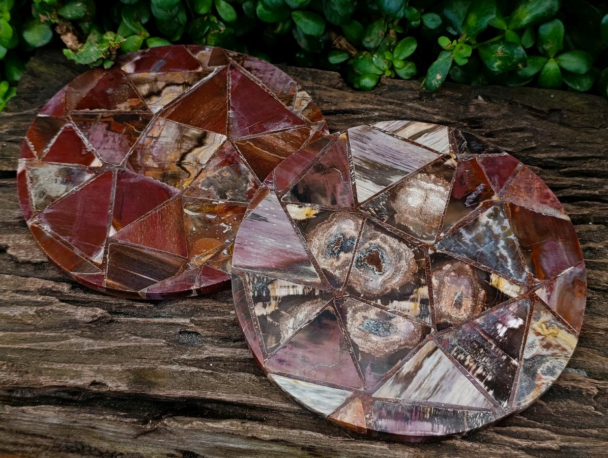 Hand Made Red Podocarpus Petrified Wood Conglomerate Plaques x 4 From Mahajanga, Madagascar - Toprock Gemstones and Minerals 