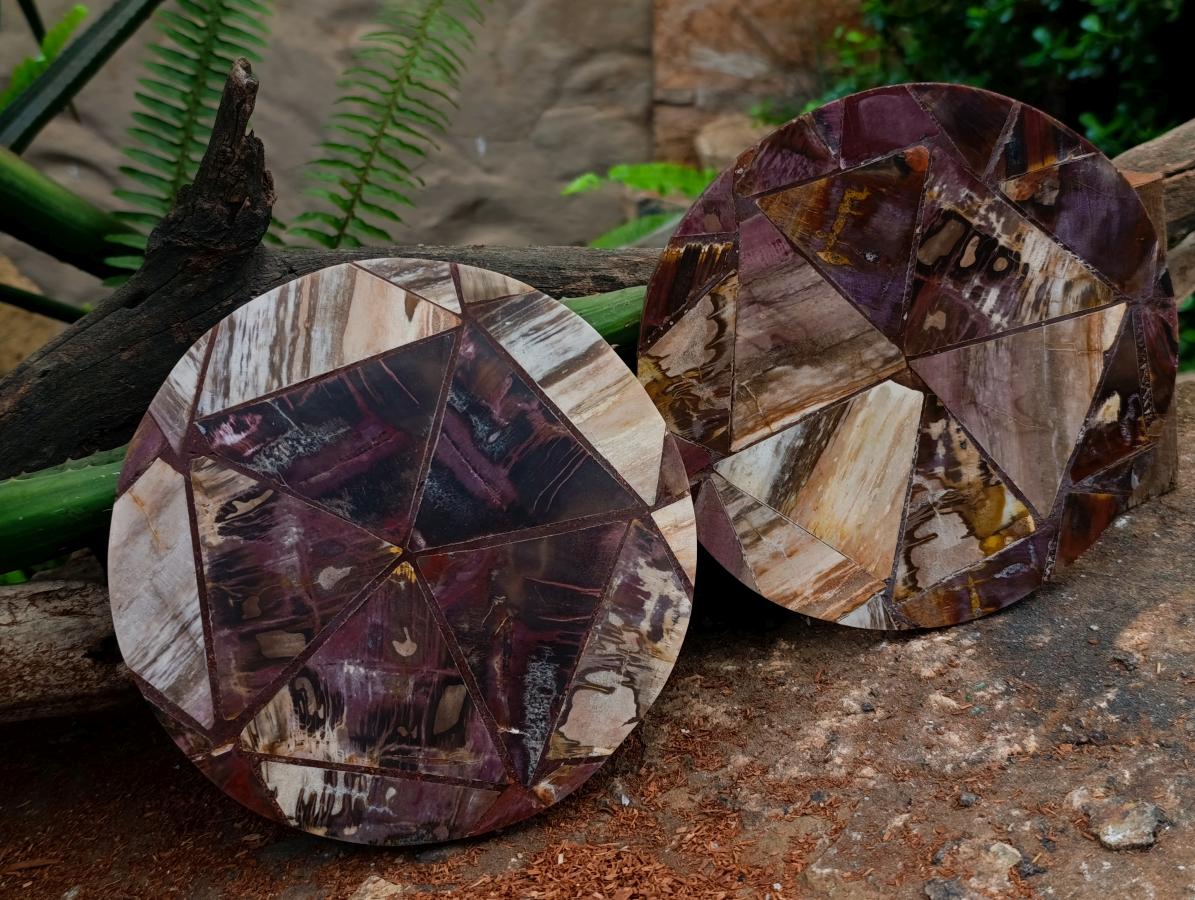 Hand Made Red Podocarpus Petrified Wood Conglomerate Plaques x 4 From Mahajanga, Madagascar - Toprock Gemstones and Minerals 
