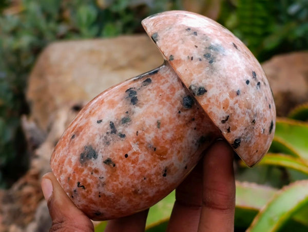 Polished Orange Calcite with Biotite Mica Mushrooms x 6 From Madagascar