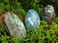 Polished Ocean Jasper Standing Free Forms x 3 From Northwest Coast, Madagascar