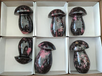 Polished Rhodonite Mushrooms x 6 From Ambindavato, Madagascar