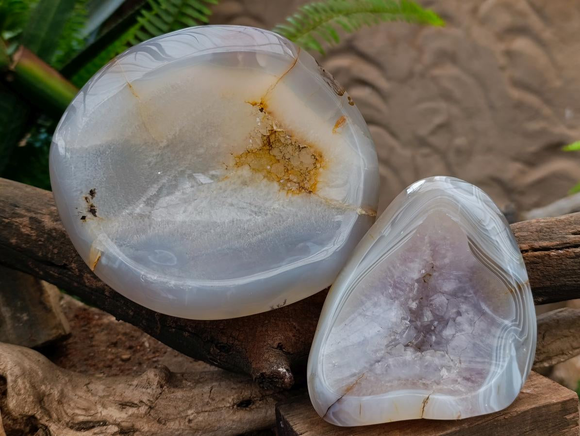 Polished Agate With Crystalline Vug Bowls x 2 From Maintirano, Madagascar