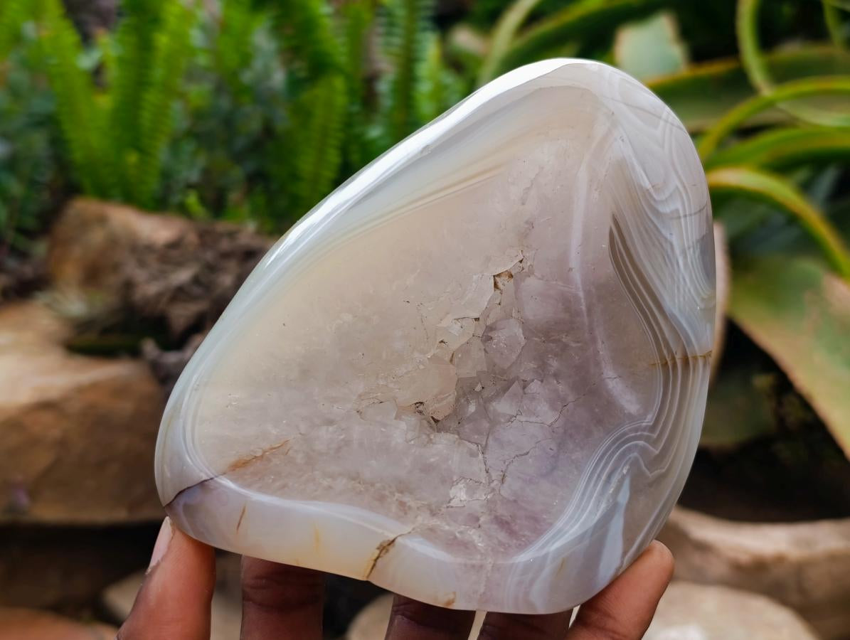Polished Agate With Crystalline Vug Bowls x 2 From Maintirano, Madagascar