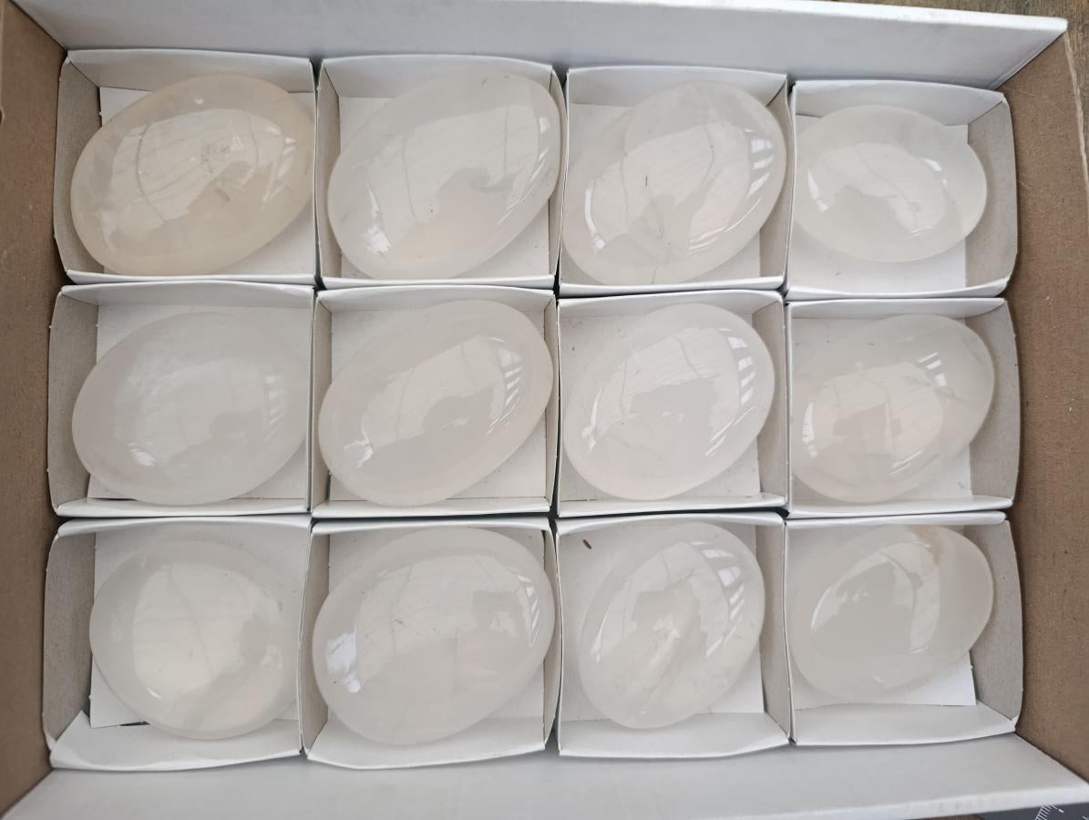 Polished Girasol Pearl Quartz Palm Stones x 12 From Ambatondrazaka, Madagascar