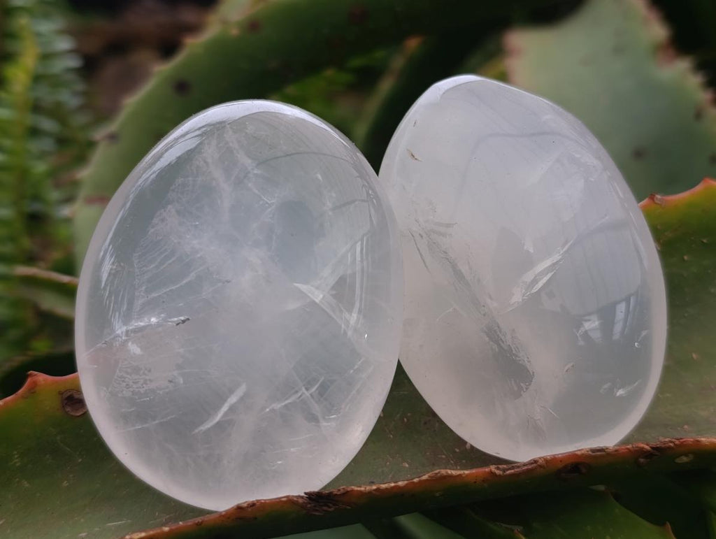 Polished Girasol Pearl Quartz Palm Stones x 12 From Ambatondrazaka, Madagascar