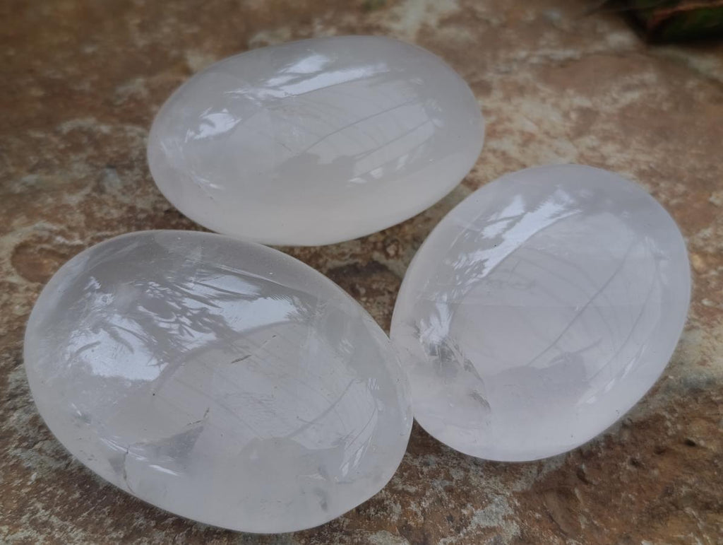 Polished Girasol Pearl Quartz Palm Stones x 12 From Ambatondrazaka, Madagascar