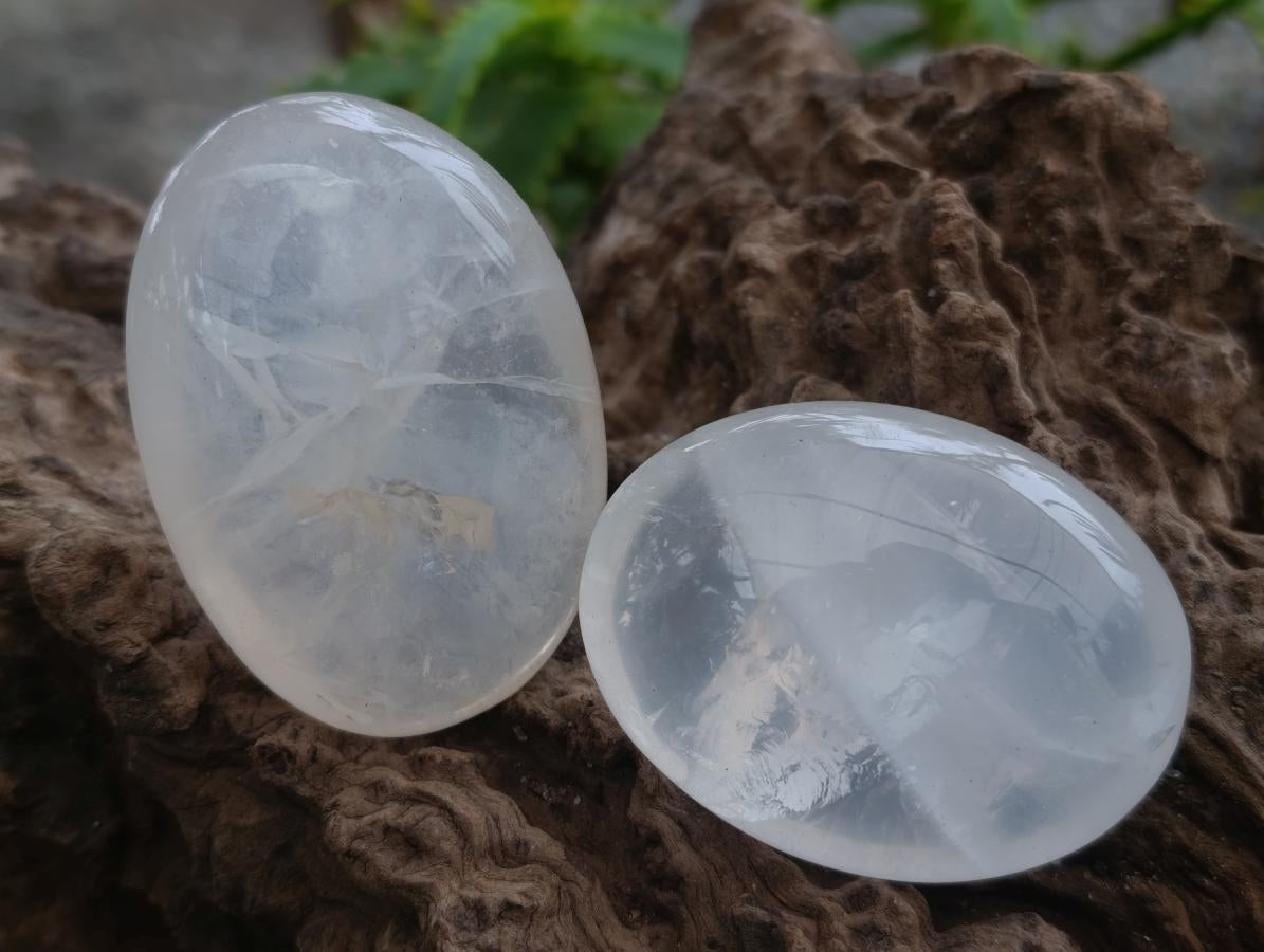 Polished Girasol Pearl Quartz Palm Stones x 12 From Ambatondrazaka, Madagascar