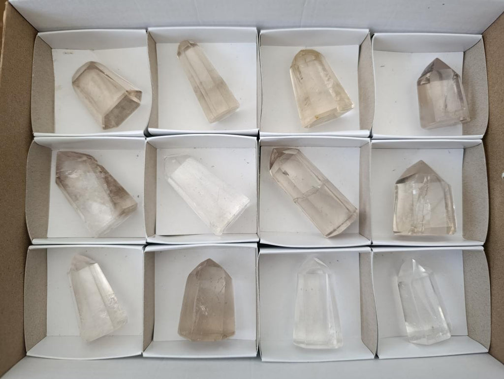 Polished Smokey Window Quartz Crystals x 12 From Madagascar