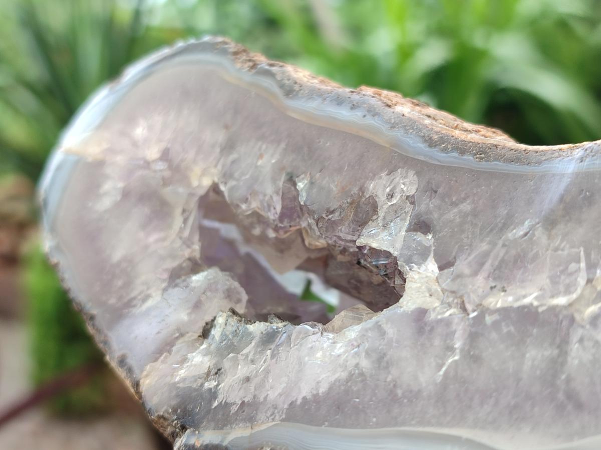 Polished Banded Agate with Amethyst Geodes x 2 From Maintirano, Madagascar