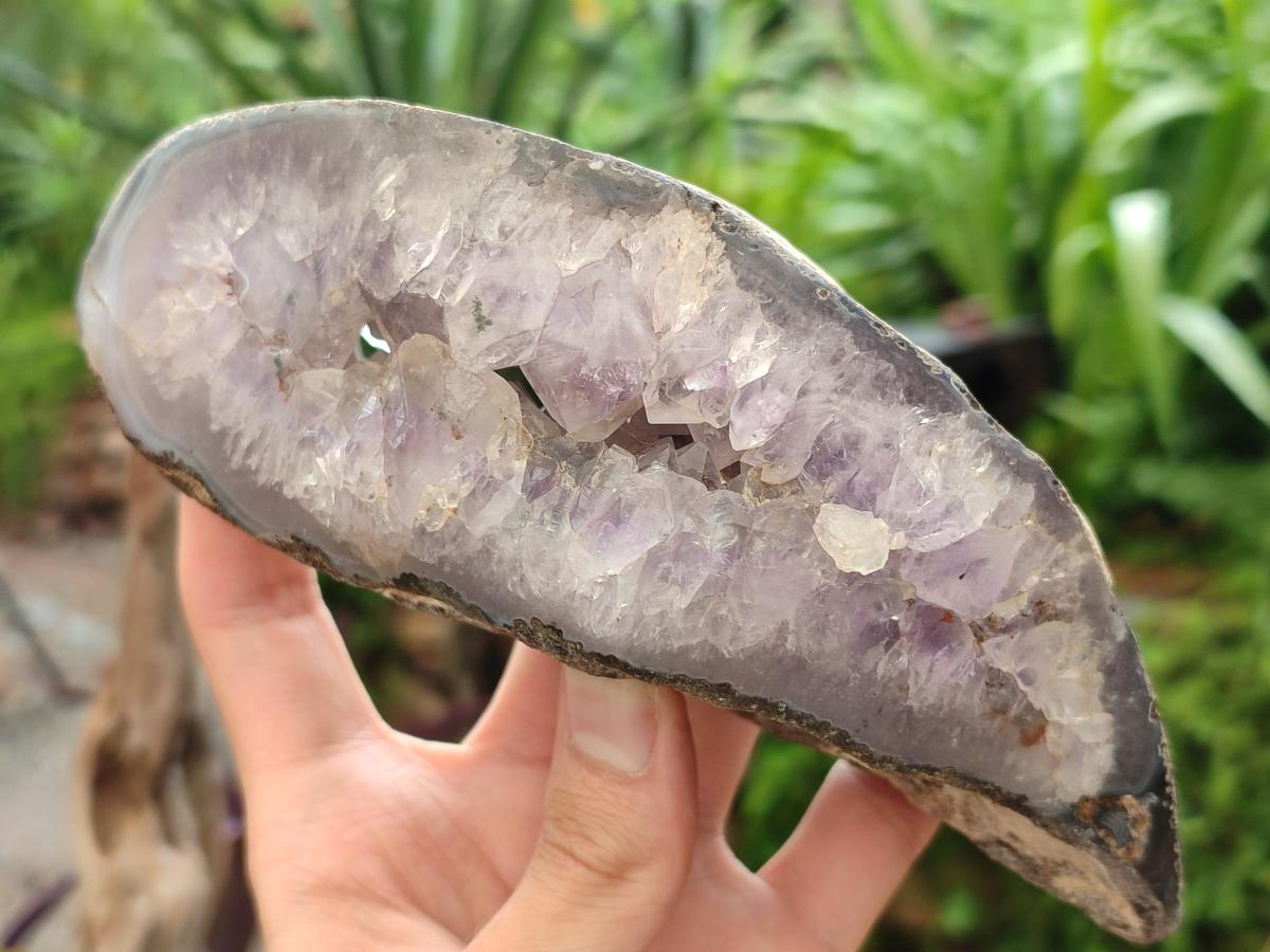 Polished Banded Agate with Amethyst Geodes x 2 From Maintirano, Madagascar