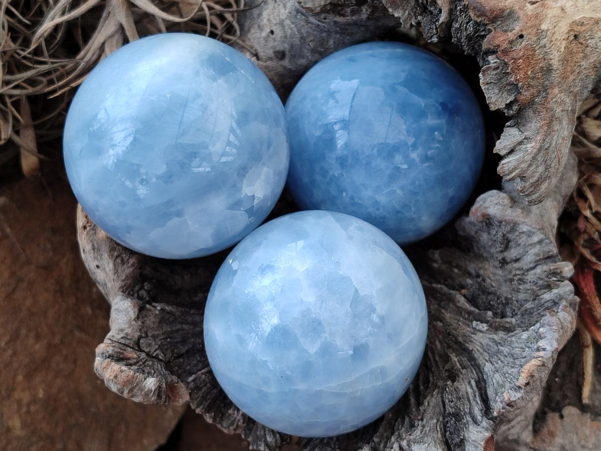 Polished Blue Calcite Spheres x 5 From Madagascar - Toprock Gemstones and Minerals 