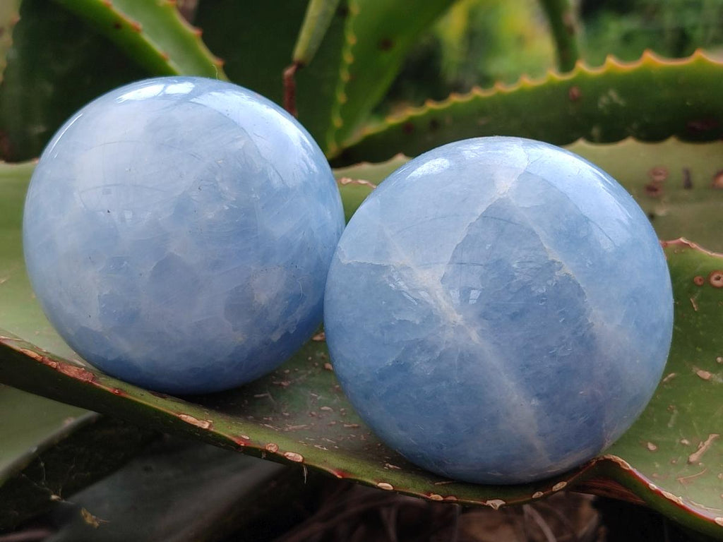 Polished Blue Calcite Spheres x 5 From Madagascar - Toprock Gemstones and Minerals 