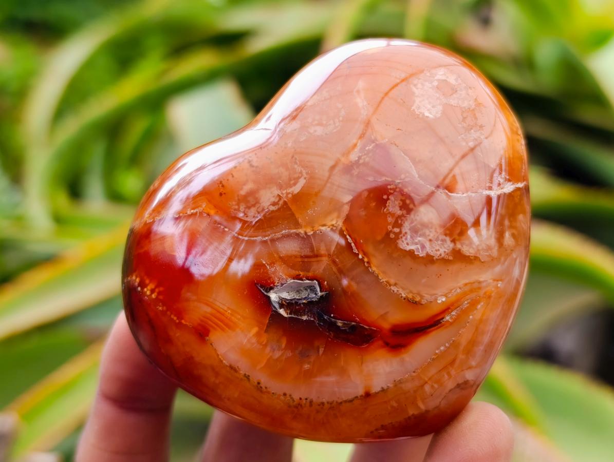 Polished Carnelian Agate Gemstone Hearts x 6 From Madagascar