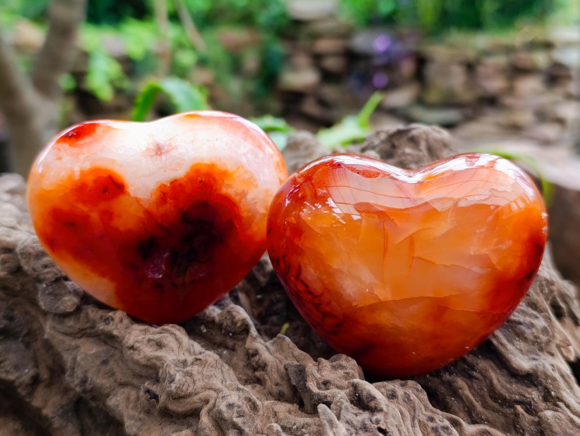 Polished Carnelian Agate Gemstone Hearts x 6 From Madagascar