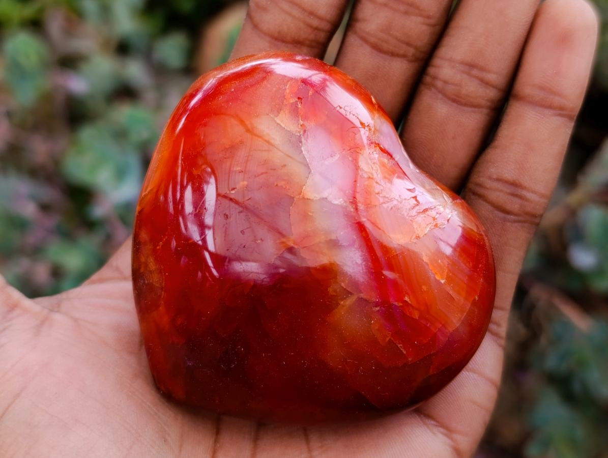 Polished Carnelian Agate Gemstone Hearts x 6 From Madagascar - Toprock Gemstones and Minerals 