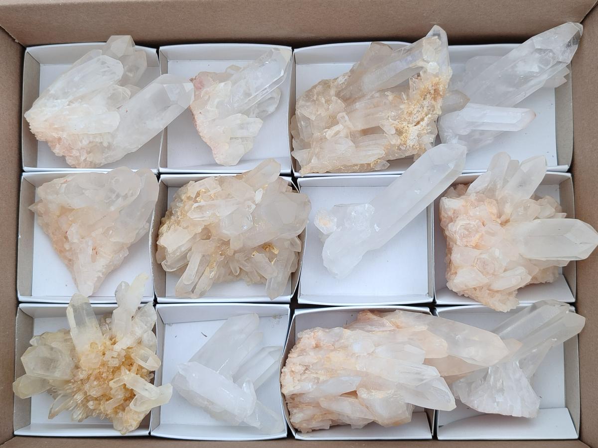 Natural Small Clear Quartz Clusters x 12 From Madagascar