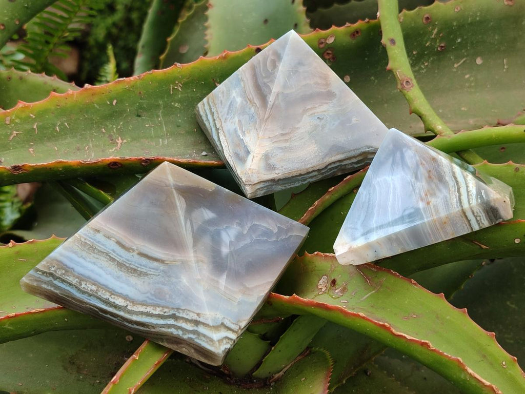 Polished Banded Ocean Jasper Pyramids x 3 From Northwest Coast, Madagascar