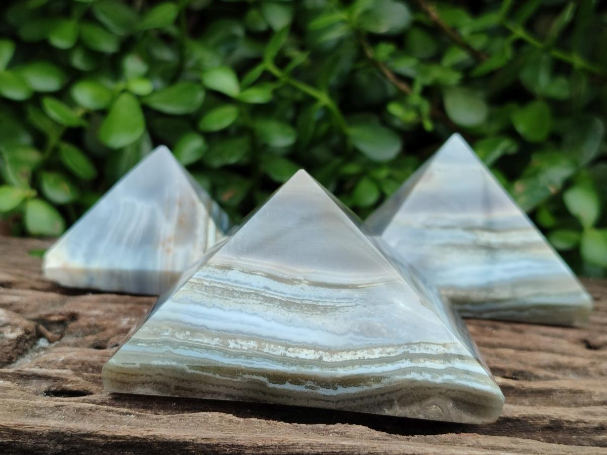 Polished Banded Ocean Jasper Pyramids x 3 From Northwest Coast, Madagascar