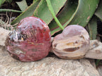 Polished Red Podocarpus Petrified Wood Hearts x 2 From Mahajanga, Madagascar - Toprock Gemstones and Minerals 