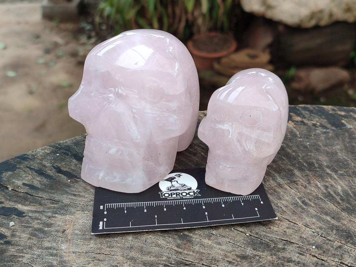Hand Made Rose Quartz Skulls x 4 From Madagascar