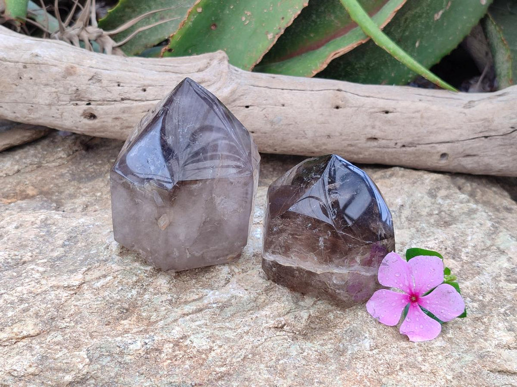 Polished Mixed Smokey Quartz Crystals x 2 From Madagascar