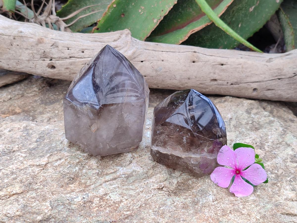 Polished Mixed Smokey Quartz Crystals x 2 From Madagascar