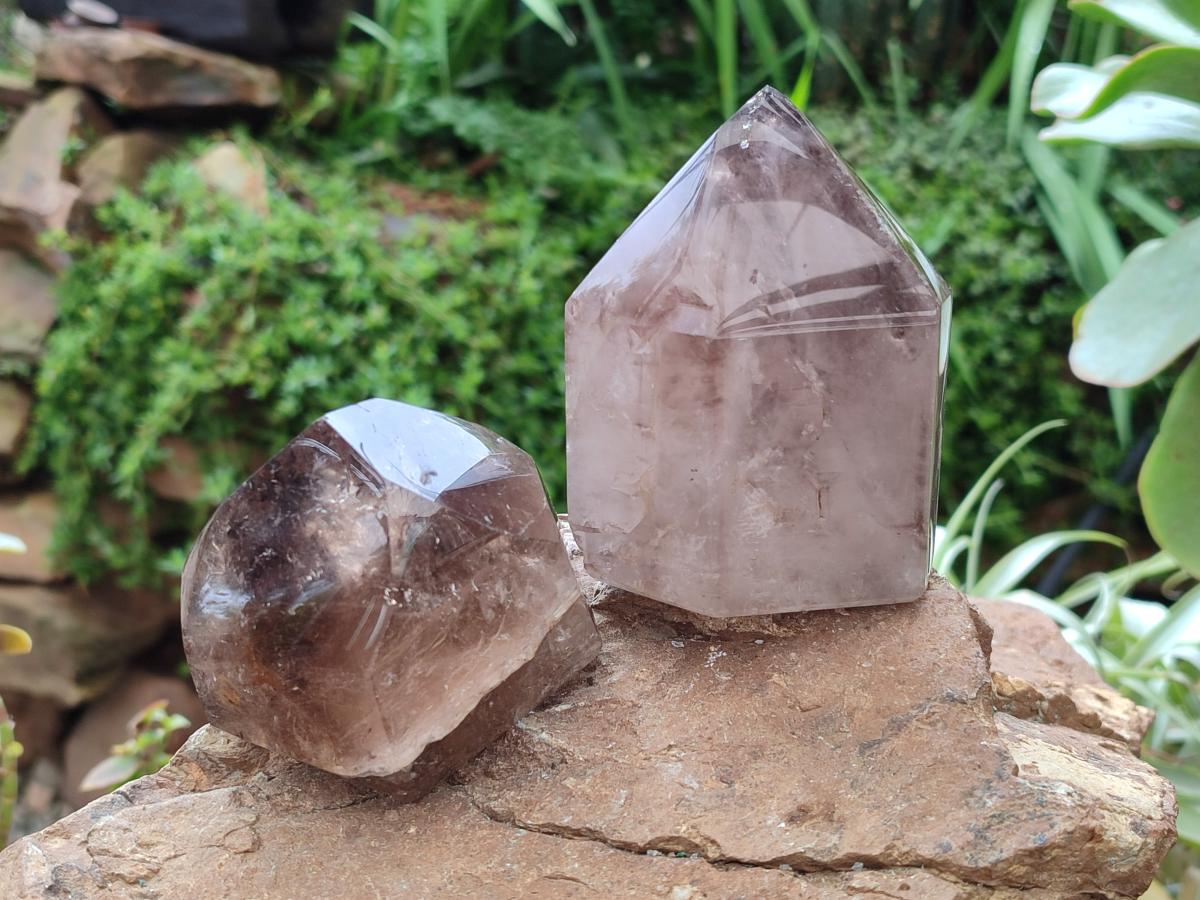 Polished Mixed Smokey Quartz Crystals x 2 From Madagascar