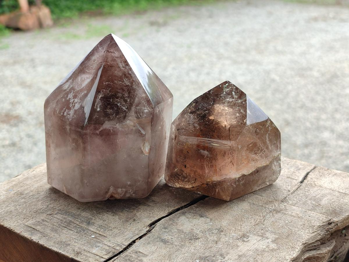 Polished Mixed Smokey Quartz Crystals x 2 From Madagascar